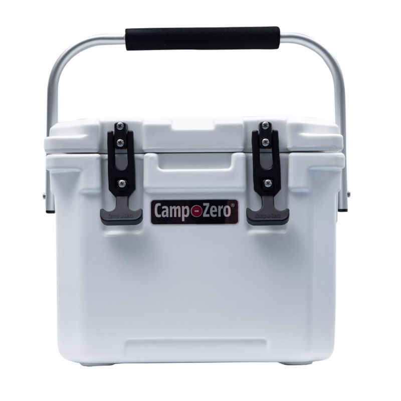 CAMP-ZERO 10 Liter 10.6 Quart Lidded Cooler with 2 Molded In Cup Holders, Folding Aluminum Handle Grip, and Locking System, White, 1 of 7