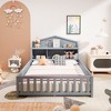 Gulches Full-size Montessori Floor Bed with Bookcases and Blackboards, Versatile Platform Beds with Guard rails,  Floor Beds for Kids,Grey - 3 of 4