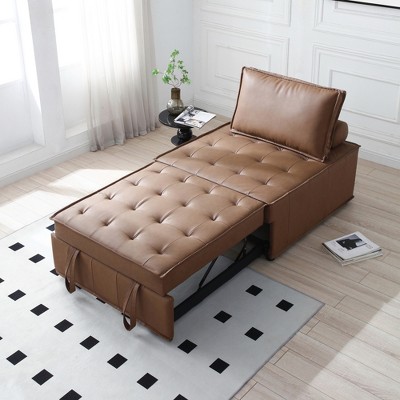 78.3" Linen Fabric Multipurpose Ottoman Lazy Sofa Pull-Out Sofa Bed with Removable Backrest