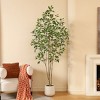 DR.Planzen 5-7FT Artificial Ficus Tree with Round White Planter, Pre Potted Faux Plant with White Border Leaves for Indoor Home Decor - 4 of 4