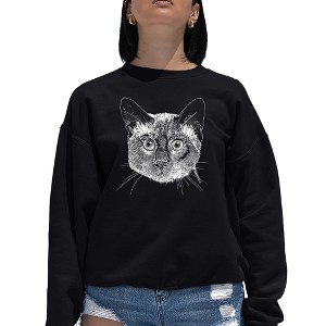LA Pop Art Women's Word Art Crewneck Sweatshirt - Siamese Cat - 1 of 4