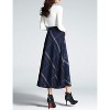 Women's Wool Plaid A-Line Skirt - Winter Warm Elastic Waist Pleated Long Skirt Navy Blue - 3 of 4