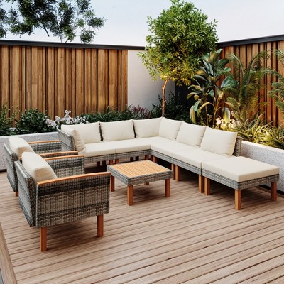 Whisen Patio Rattan Furniture Set, Outdoor Conversation Set with Coffee Table, Washable Cushion
