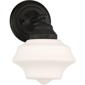 Possini Euro Design Astrid Modern Wall Light Sconce Black Hardwire 7 1/2" Fixture Schoolhouse White Glass for Bedroom Bathroom Vanity Reading Hallway - 1 of 4