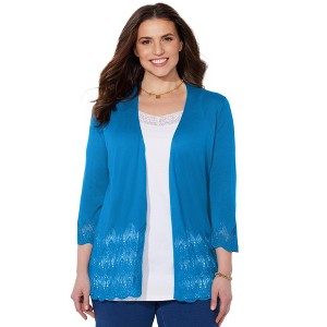 Catherines Women's Plus Size Pointelle Chevron Cardigan - 1 of 4
