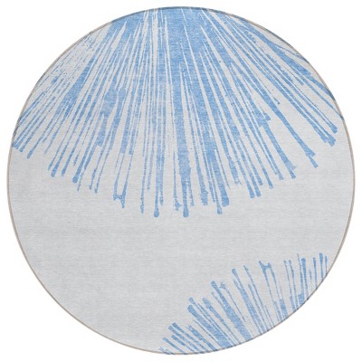 Denim Blue And Ivory Abstract Washable Indoor Outdoor Area Rug