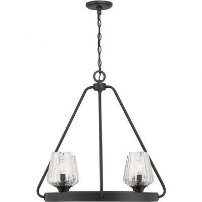 Carlton Matte Black 4-Light Chandelier with Ribbed Glass Shades