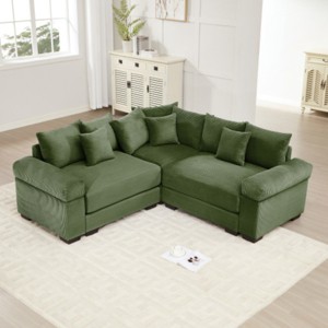 Modern Oversized Modular Corduroy Sectional Sofa with Throw Pillows, Convertible 3-Seat Cloud Couch for Living Room or Bedroom – The Pop Home - 1 of 4