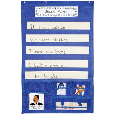  School Smart Sentence Strip Pocket Chart with Card Storage, 28 x 44-1/2 Inches, Blue 