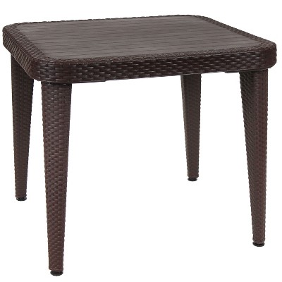 Sunnydaze 35" Square Faux Wicker with Faux Wood Grain Top Design Plastic All-Weather Indoor/Outdoor Patio Dining Table, Wenge