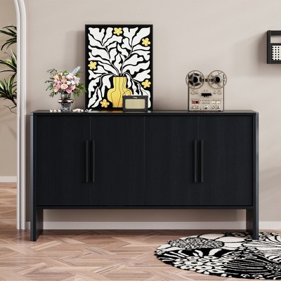 Whisen 4-Door Large Storage Retro Sideboard with Adjustable Shelves and Long Handles