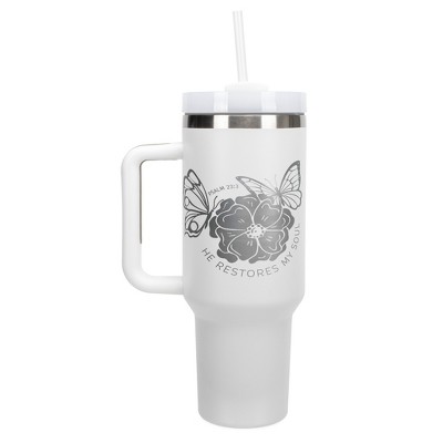 Elanze Designs He Restores My Soul Butterfly Faith 40 oz. Stainless Steel, Large Water Bottle Coffee Mug, Spill & Leak Resistant, Thermal Travel
