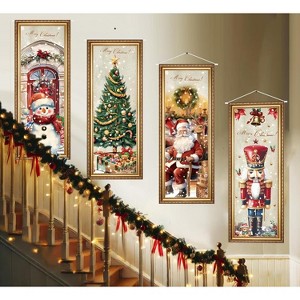 4 Packs Christmas Banners Porch Signs Holiday Decor Vintage Hanging Banner - 1 of 4