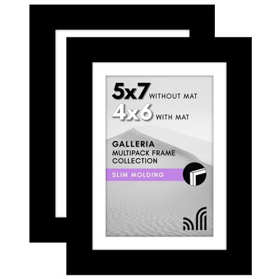 Americanflat 5x7 Picture Frame with Polished Plexiglass, Set of 2, Use as 4x6 Frame with Mat or 5x7 Frame Without Mat, Galleria Collection, Black
