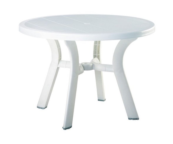 Truva 42"" Round Resin Patio Dining Table in White - Compamia