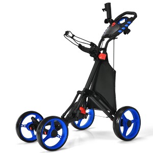 Costway Folding 4 Wheels Golf Push Cart W/Bag Scoreboard Adjustable Handle Red\Blue\Gray\Green - 1 of 4