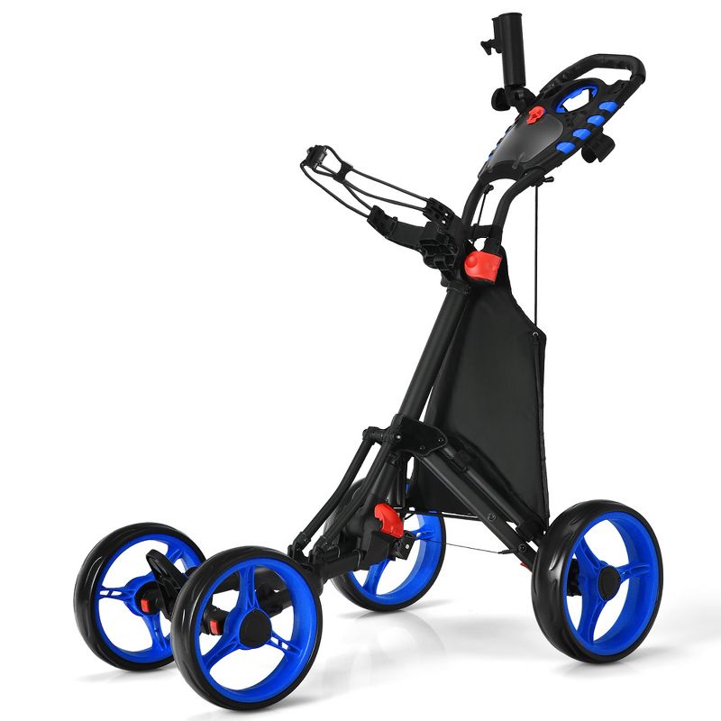 Costway Folding 4 Wheels Golf Push Cart W/Bag Scoreboard Adjustable Handle Red\Blue\Gray\Green, 1 of 11