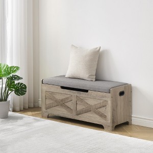Storage Bench, 39.4" Retro Wooden Storage Chest with 2 Safety Hinges, Loads 300 lb, Easy Assembly, Storage Ottoman Bench - 1 of 4
