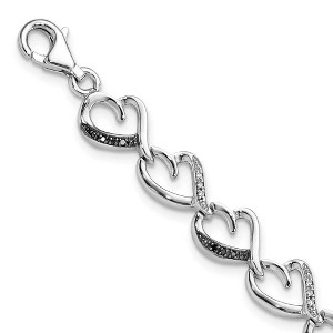 Black Bow Jewelry Black & White Diamond 9mm Heart Bracelet in Sterling Silver, 7.5 Inch - 1 of 4