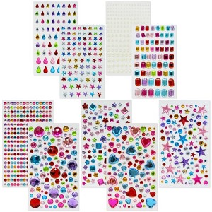 Wrapables 1154pcs Acrylic Self Adhesive Crystal Rhinestone Gem Stickers, DIY, Arts & Crafts Supplies (9 sheets), Assorted - 1 of 4