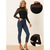 INSPIRE CHIC Women's Solid Mock Neck Mesh Sheer Long Sleeve Ruched Blouses - 2 of 4