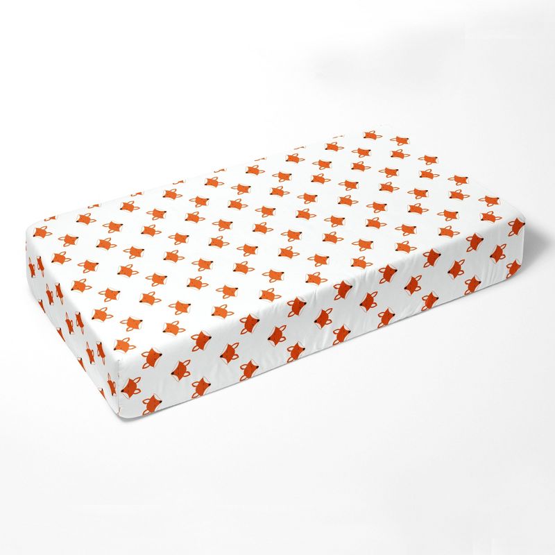 Bacati - Playful Fox Orange Gray 100 percent Cotton Universal Baby US Standard Crib or Toddler Bed Fitted Sheet, 2 of 7
