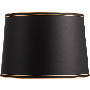 Springcrest Black Medium Drum Lamp Shade with Black and Gold Trim 14" Top x 16" Bottom x 11" High (Spider) Replacement with Harp and Finial - 1 of 4