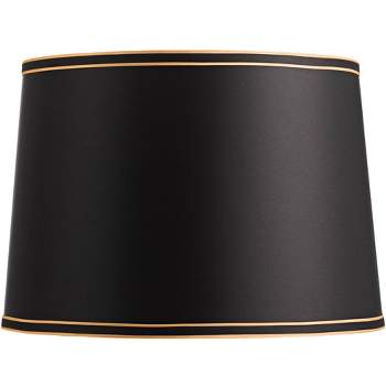 Springcrest Black Medium Drum Lamp Shade with Black and Gold Trim 14" Top x 16" Bottom x 11" High (Spider) Replacement with Harp and Finial