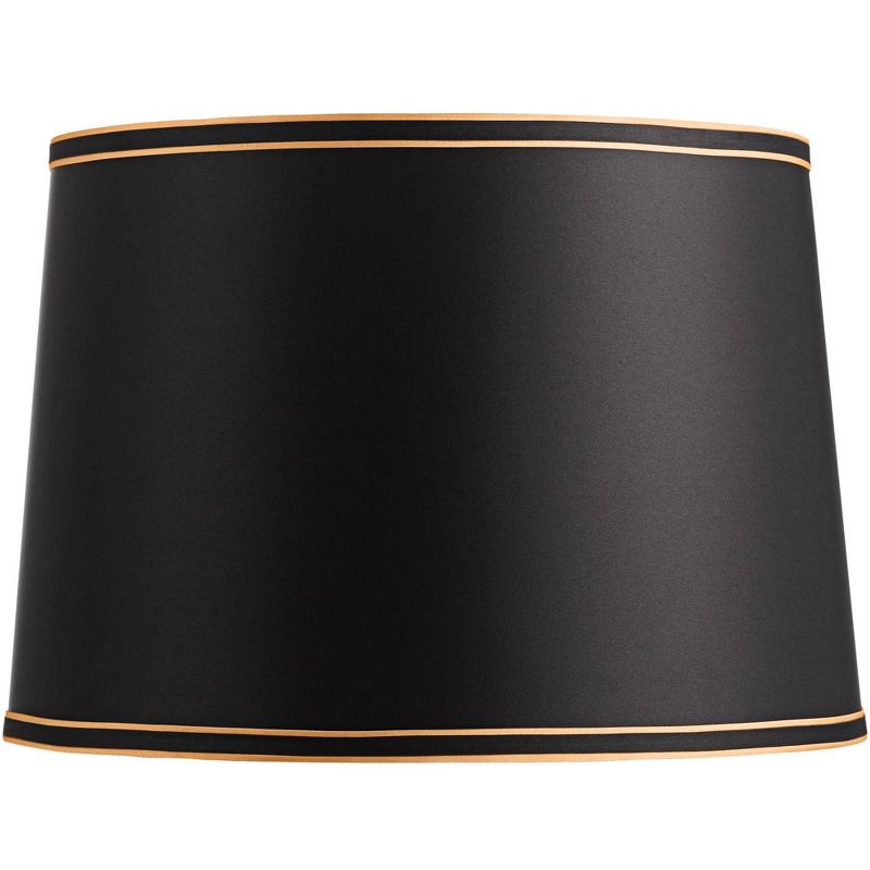 Springcrest Black Medium Drum Lamp Shade with Black and Gold Trim 14" Top x 16" Bottom x 11" High (Spider) Replacement with Harp and Finial, 1 of 10