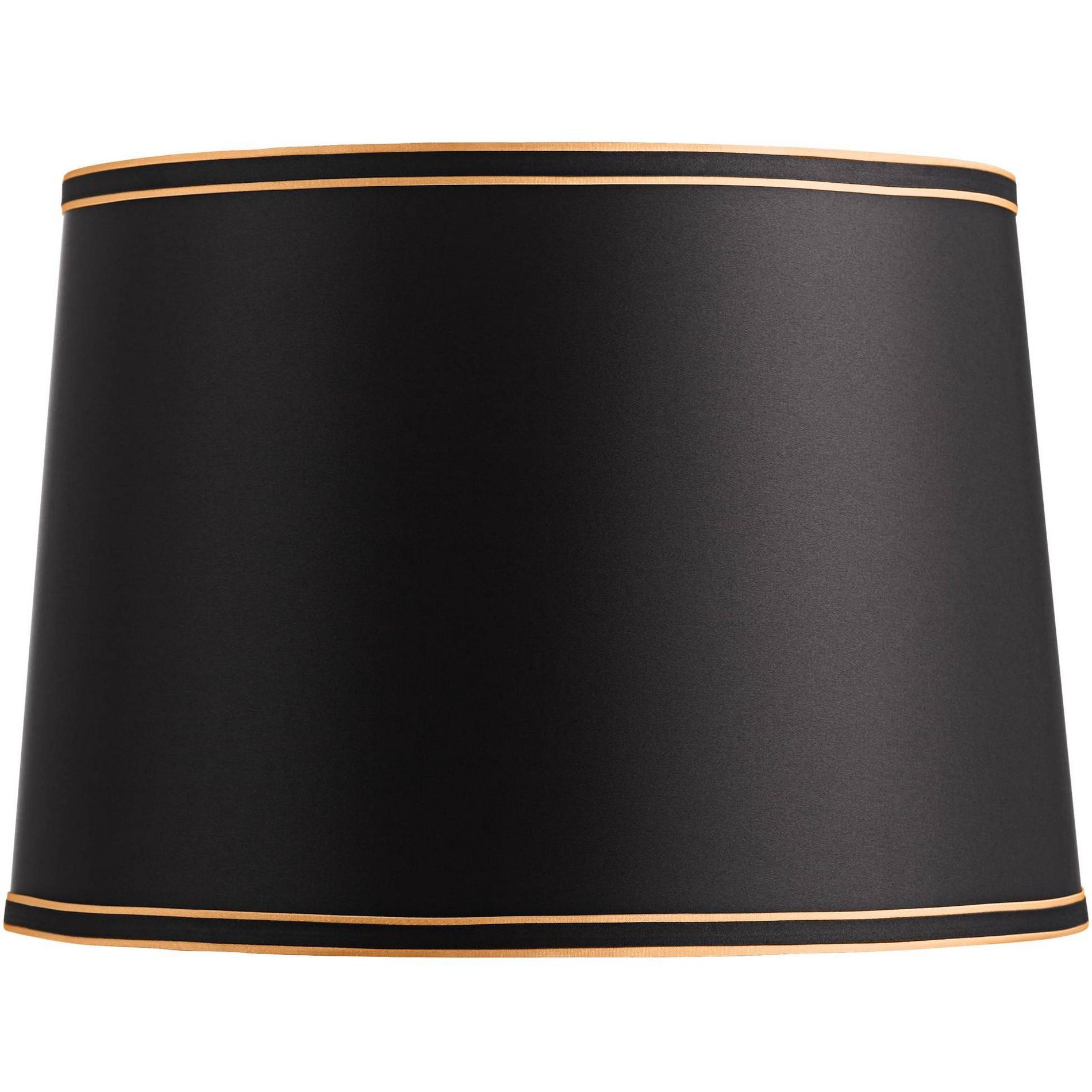 Springcrest Black Medium Drum Lamp Shade with Black and Gold Trim 14" Top x 16" Bottom x 11" High (Spider) Replacement with Harp and Finial