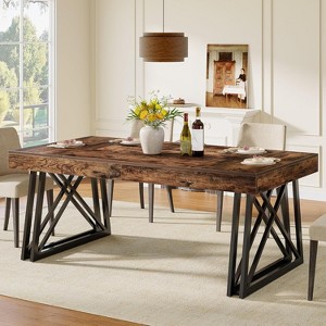 Tribesigns 63”Dining Table for 4-6, Kitchen Table with Sturdy Metal Legs, Rectangular Dinner Furniture for Living Room, Rustic Brown & Black - 1 of 4
