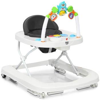 Infans 2-in-1 Foldable Baby Walker w/ Adjustable Heights & Detachable Toy Tray Grey