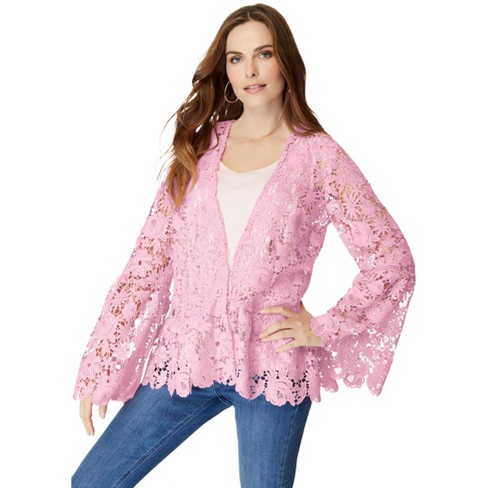 Roaman's Women's Plus Size Bell-sleeve Lace Jacket, 26 W - Primrose : Target