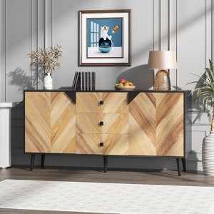 55.1 Inch 3 Drawer Sideboard Buffet Cabinet with Storage, Modern Storage Cabinet with Shelf & Doors, Free Standing Accent Cabinet for Dining Room - 1 of 4