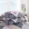 King Size Farmhouse Quilt Set, Grey Reversible Floral Coverlet with 2 Pillow Shams - 4 of 4