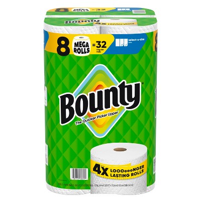 Bounty White Select-A-Size Paper Towels - 8 Mega Rolls - 2-Ply - 164 Sheets
