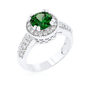 Slickblue Women's Emerald Halo 4.2 Ct. Engagement Ring, Green CZ, Rhodium Plated, 4mm Width, Size 5-10 - 1 of 4
