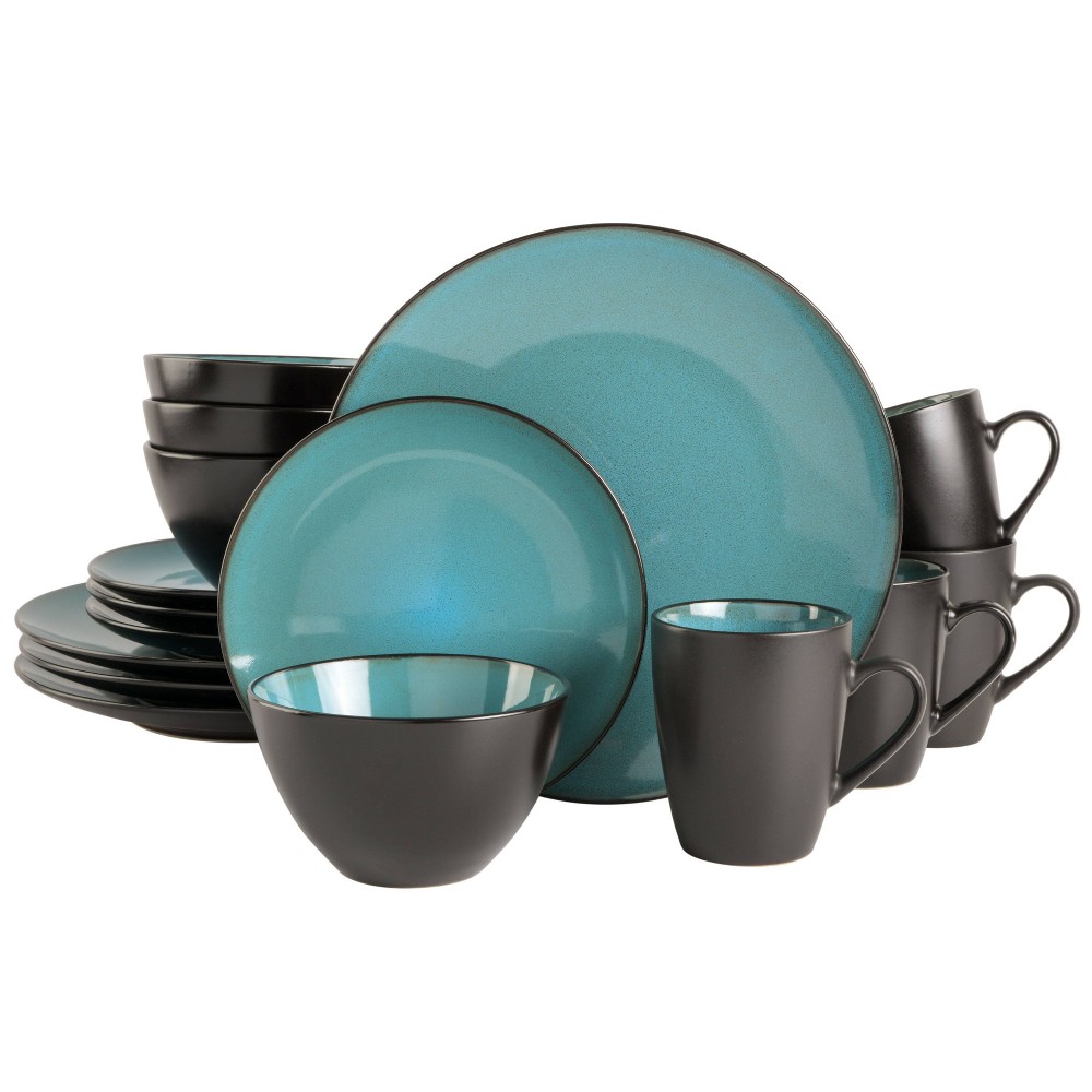Photos - Other kitchen utensils Gibson Elite 16pc Ceramic Classic Pearl Square Dinnerware Set Teal
