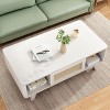 SEVOBAL Coffee Tables Modern Square Coffee Table with Rattan Drawer, Stylish Living Room Centerpiece for Fashioner, White, 23.5"*43.7"*15.7" - 2 of 4