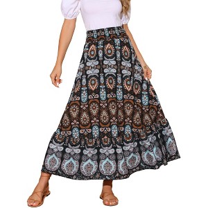 INSPIRE CHIC Women's Floral Skirts High Waist A Line Boho Maxi Skirt - 1 of 4