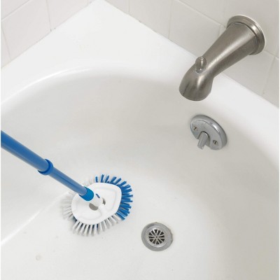 Blue and White Extendable Tub and Tile Brush with Antimicrobial Bristles
