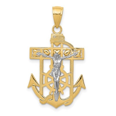 Black Bow Jewelry 14k Yellow or Two-Tone Gold Textured Mariner Crucifix Pendant, 18x33mm