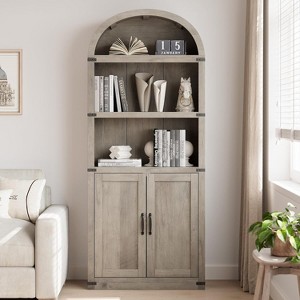 5 Shelf Bookcase Arched Bookshelf 71.65in Tall Bookcase Farmhouse Display Storage Rack Wooden Bookshelves for Home Office, Living Room - 1 of 4