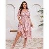 Womens Puff Sleeve Summer Maxi Dress Plus Size Smocked Ruffle Square Neck Casual Dress Cute Floral Long Dress Pink 4XL - 3 of 4