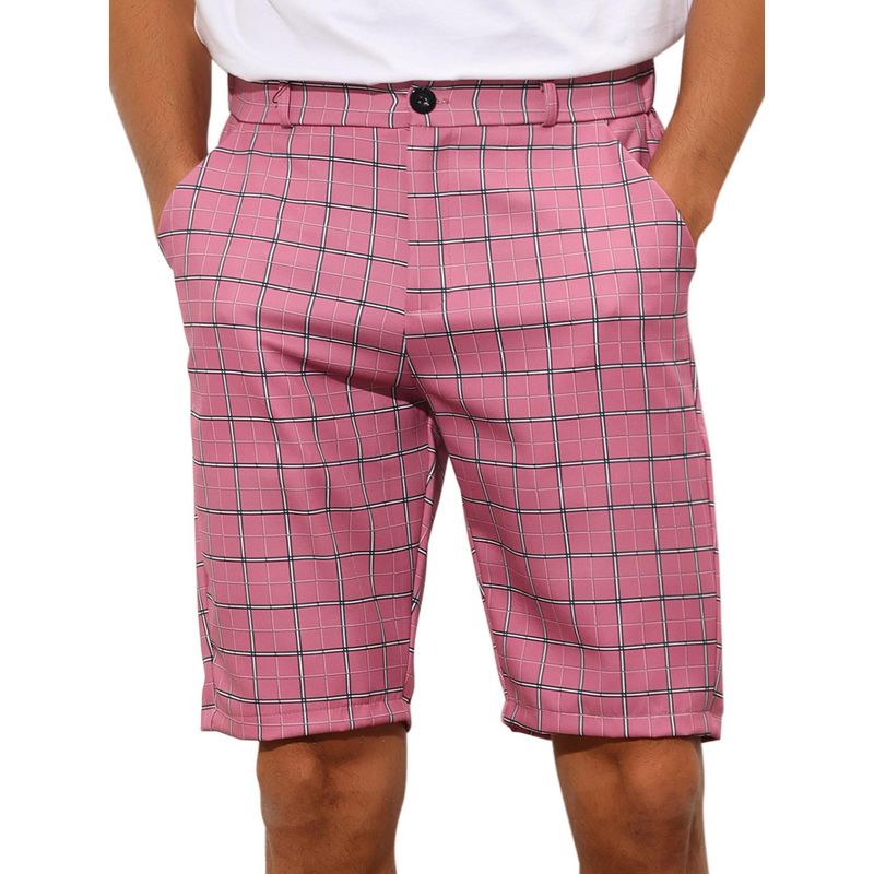 Lars Amadeus Men's Straight Fit Flat Front Plaid Checked Shorts, 1 of 6