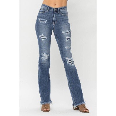 Women's High Waist Patched Bootcut Jeans - Judy Blue