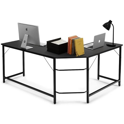 Tangkula L-shaped Computer Desk Corner Office Laptop Game Table Black/Natural