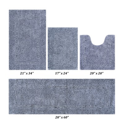 Lux Premium 100% Cotton Tufted Solid Reversible 4 PC Bath Rug Set – Ultra-Soft, Water-Absorbent, Durable, Machine Washable Bathroom Rug