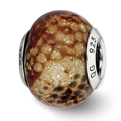 Black Bow Jewelry Light Brown Python Glitter Glass & Sterling Silver Bead Charm, 15mm