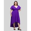 24seven Comfort Apparel Plus Size V Neck Belted Faux Wrap High Low Dress - 2 of 4